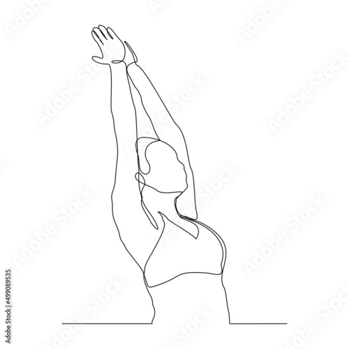 Continuous single one line drawing of woman stretching hand to relaxation vector illustration