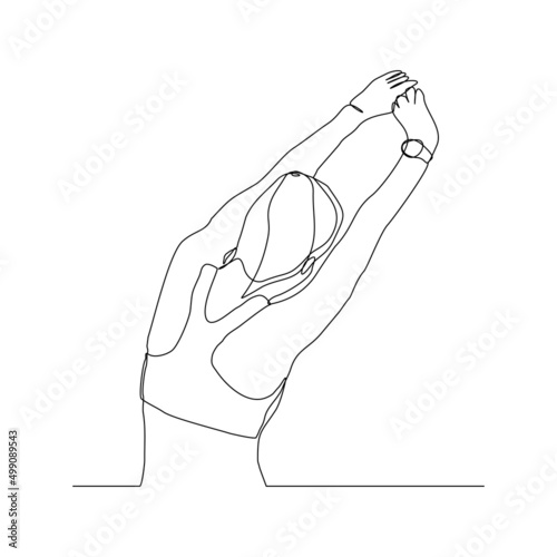 Continuous single one line drawing of woman stretching hand to relaxation vector illustration