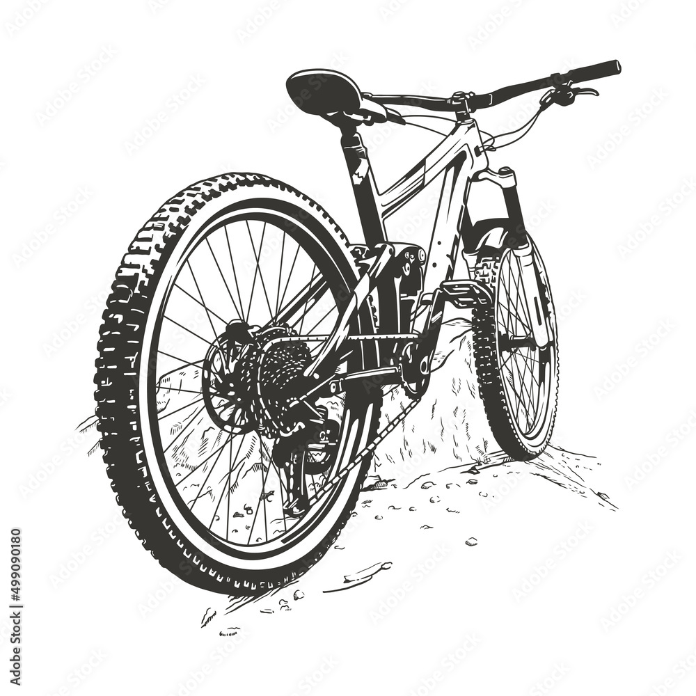 Mountain bike hand drawn vector line art illustration Stock Vector | Adobe  Stock