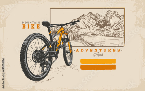 Mountain bike adventure banner illustration photo