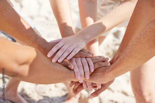 Weve got the team spirit. Shot of a group of unrecognizable people stacking their hands. © Beaunitta V W/peopleimages.com