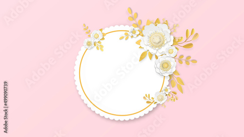 3D rendering gold Flowers.Spring, nature and cosmetology concept. Botanical background with blank space for text.