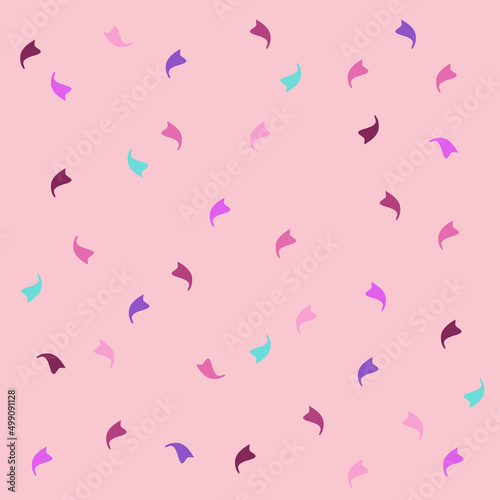 The pattern is made of geometric shapes. fluttering like autumn leaves blue purple pink orange white background