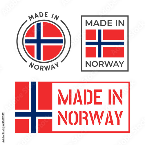 made in Norway labels set, made in Kingdom of Norway product emblem