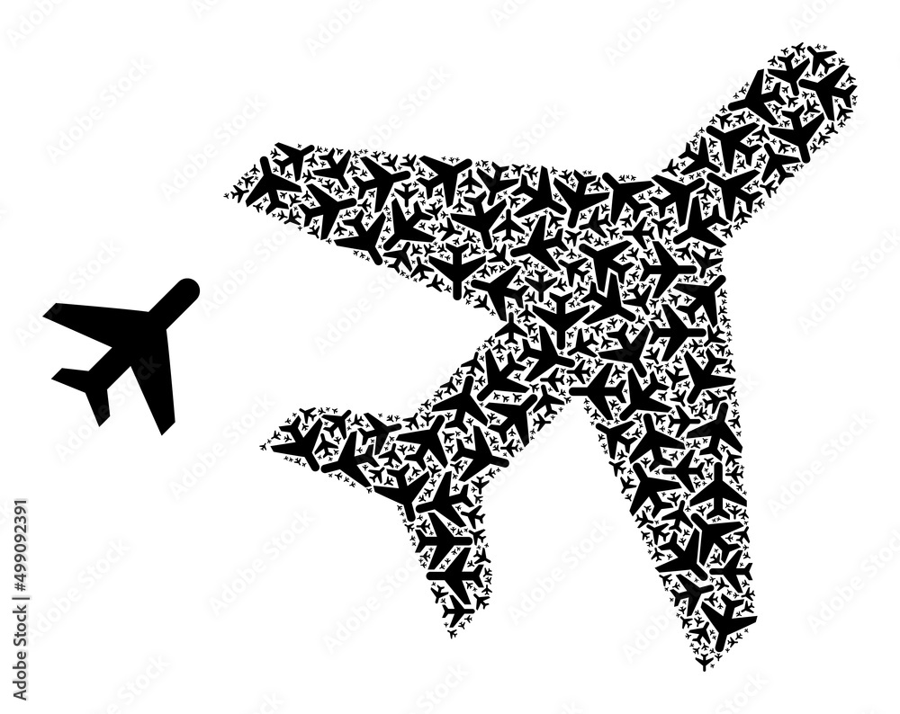 Recursion mosaic airplane icon. Vector mosaic is done of scattered rotated airplane elements. Recursive mosaic of airplane icons. Recursion mosaic airplane icon. Vector mosaic is done of scattered rotated airplane elements. Recursive mosaic of airplane icons.