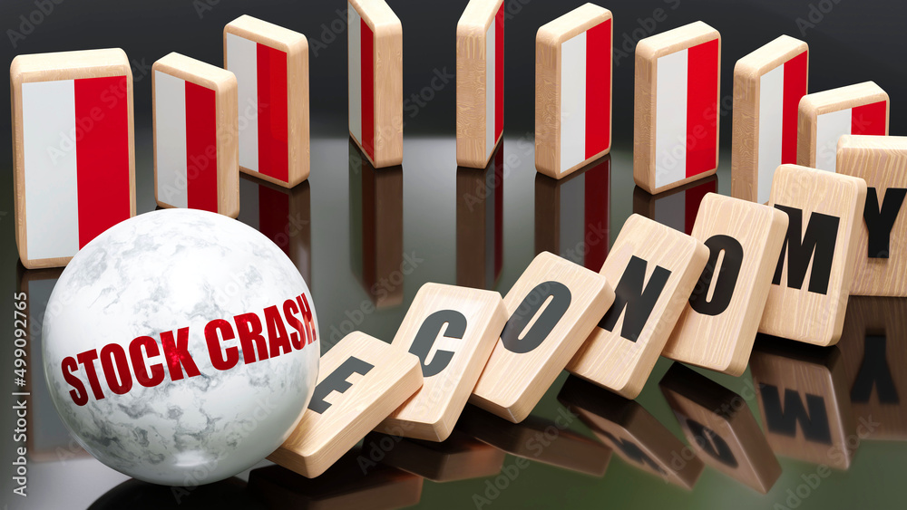 Poland and stock crash, economy and domino effect chain reaction in