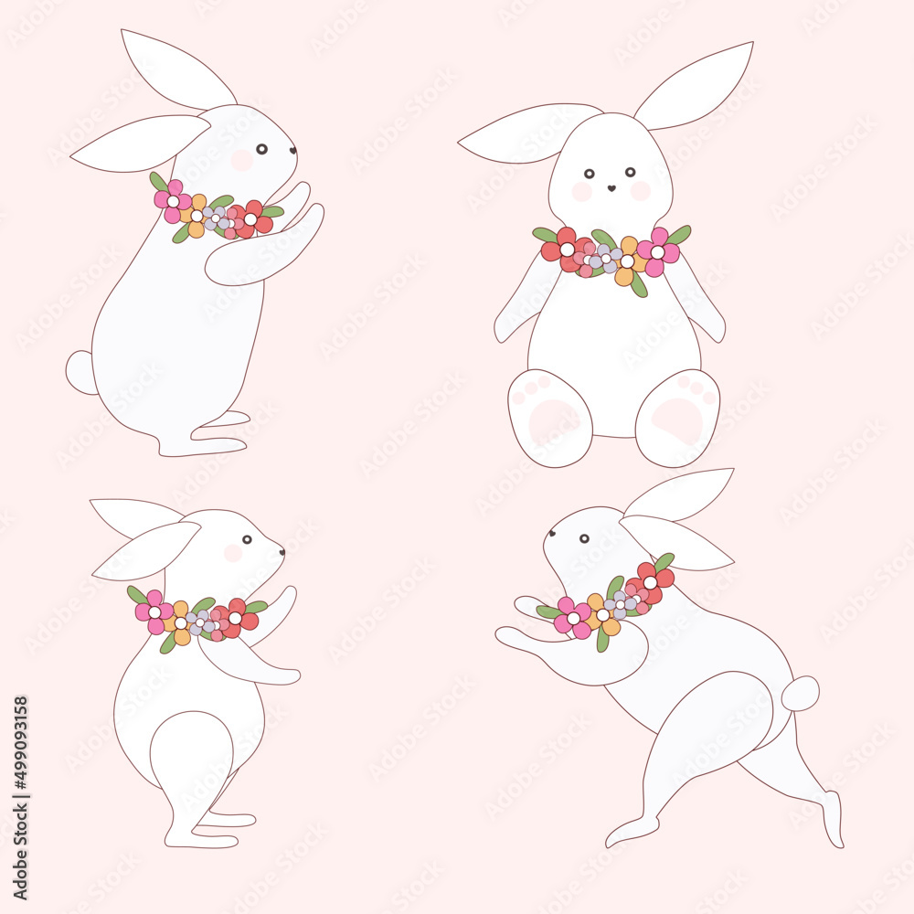 Set Easter bunny with flower.