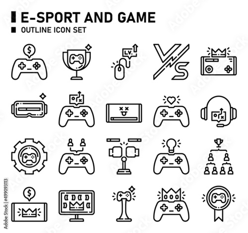 E-sport and game outline icon set. E-sport icon set.