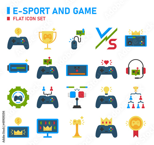 E-sport and game flat icon set. E-sport icon set.