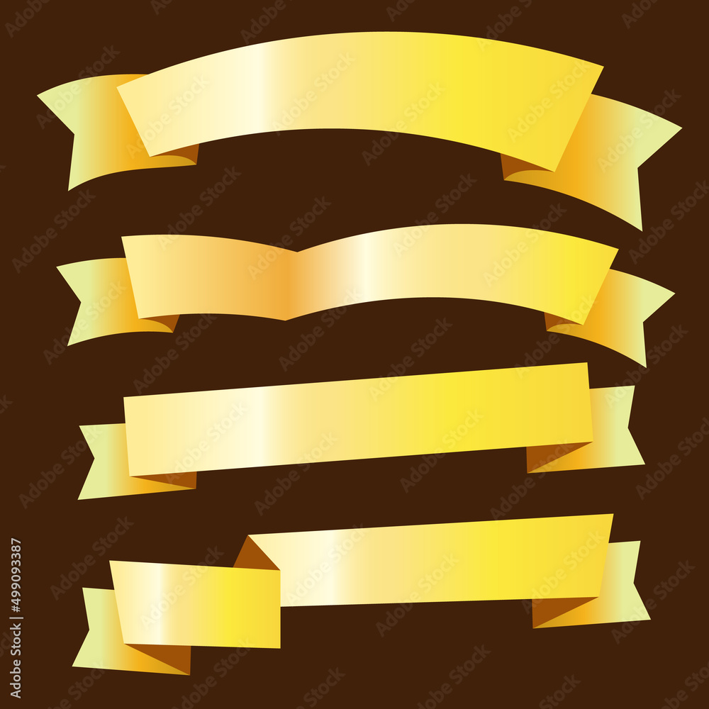 Set of golden ribbons on brown background Set of golden ribbons on brown background