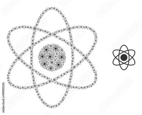 Fractal combination atom icon. Vector mosaic is done of scattered rotated atom icons. Fractal mosaic for atom icons.