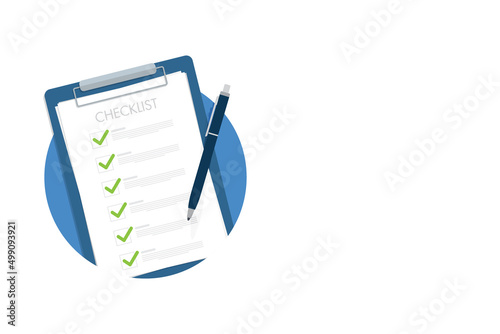 Check list document, paper check list and to do list with checkboxes, concept of survey, online quiz, completed things or done test, feedback. photo
