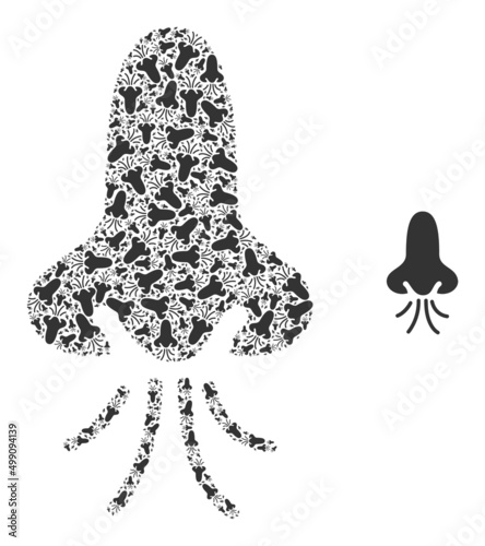 Fractal composition nose snuff icon. Vector mosaic is done from scattered rotated nose snuff icons. Fractal combination of nose snuff icons.