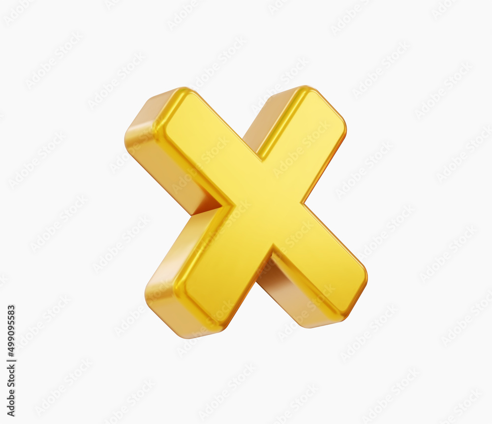 Obraz premium 3d Realistic Gold cross checkmark sign vector illustration