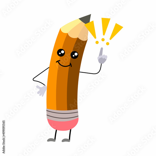Happy cartoon pencil . The humanized funny pencil is smiling. vector illustration