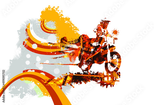 Man riding motobike, extreme sport racing. Vector illustration ready for internet banners, social media banners