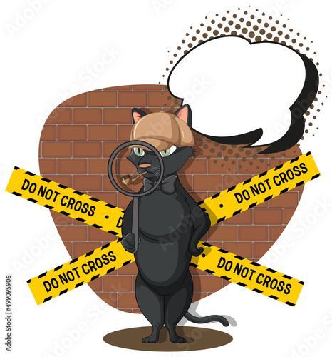 Detective cat looking for clues in template