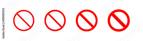 Red forbidden icons set on white background. Simple ban symbol. White background.