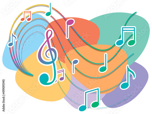 Music notes rainbow colourful on white background