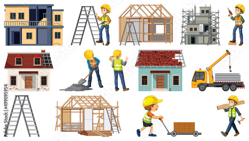Set of construction site objects