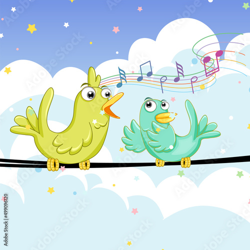 Two birds singing on the wire