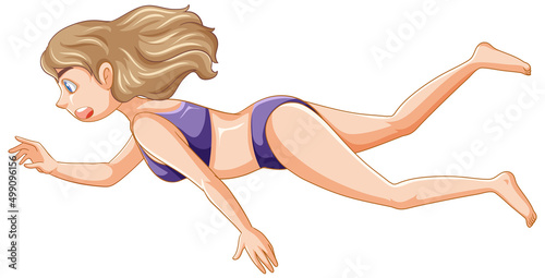 A woman swimming on white background