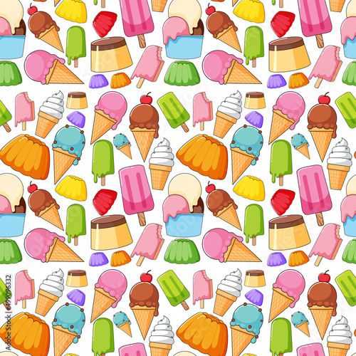 Seamless background design with many desserts