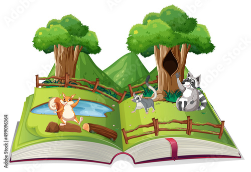 Opened fantasy book with cute animals