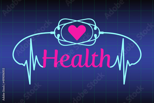 Abstract stethoscope design, pink heart, ekg line illustration background. Healthcare background to use in health industry, cardiology, medical care, hospital, health science projects.
