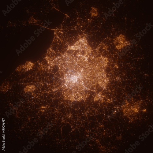 Bristol (United Kingdom) street lights map. Satellite view on modern city at night. Imitation of aerial view on roads network. 3d render