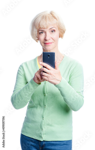 woman using smartphone.
