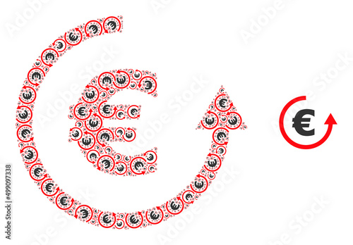 Fractal composition euro refund icon. Vector mosaic is made of randomized rotated euro refund icons. Fractal mosaic of euro refund icons.
