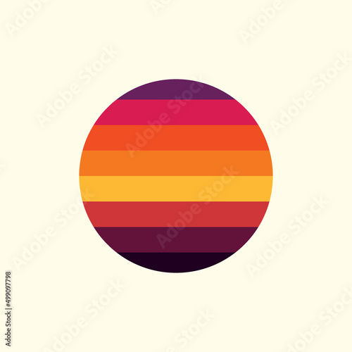 Vintage round sunset in the style of the 80s. Vector background. A design element.