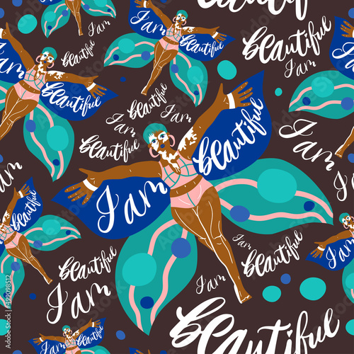 Vitiligo seamless pattern woman i am beautiful.