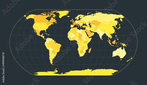 World Map. Natural Earth projection. Futuristic world illustration for your infographic. Bright yellow country colors. Cool vector illustration.
