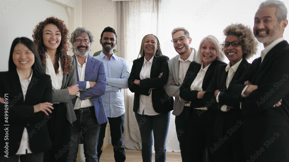 Business team of multiracial people standing in front of camera during meeting work Business team of multiracial people standing in front of camera during meeting work