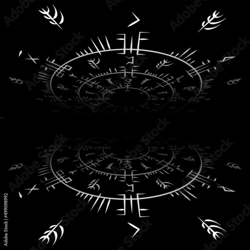 Abstract runes isometric perspective black background