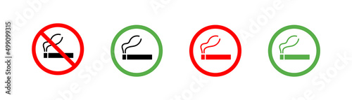 Red vector no smoking icon. Smoking area green symbol.