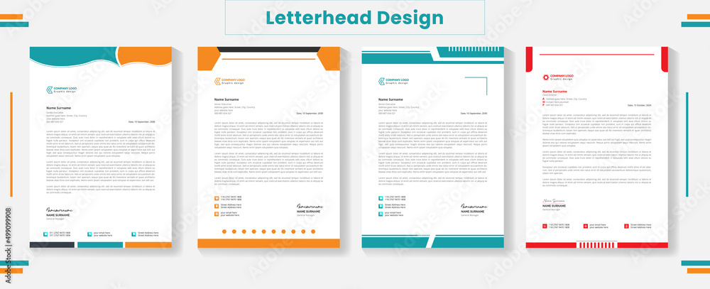 Abstract Professional business letterhead design template in red, blue, green & orange. Minimalist concept business style letterhead set template design. Abstract Professional business letterhead design template in red, blue, green & orange. Minimalist concept business style letterhead set template design.