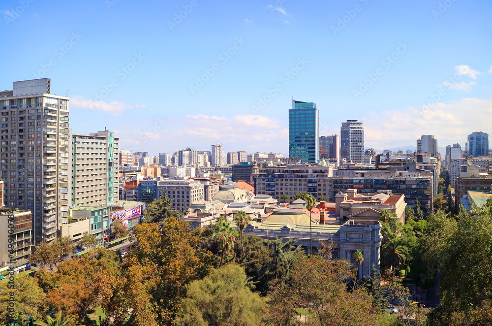 Impressive Aerial View of Santiago Downtown as Seen from Santa Lucia Hill in Santiago, Chile, South America
