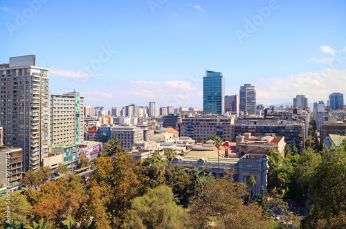 Impressive Aerial View of Santiago Downtown as Seen from Santa Lucia Hill in Santiago, Chile, South America © jobi_pro
