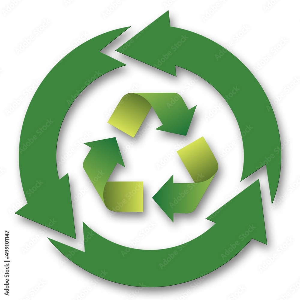 Recycling Symbol - Paper Recycling Reuse isolated on white background - 3D Illustration Recycling Symbol - Paper Recycling Reuse isolated on white background - 3D Illustration