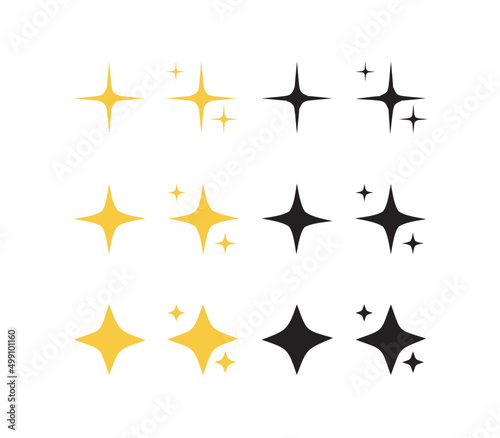 Sparkling stars and shiny glitter stars set flat vector illustration.  