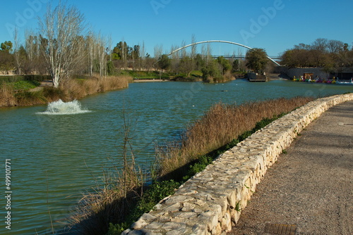 Fototapeta Naklejka Na Ścianę i Meble -  Landscape in old riverbed of river Turia at the Bioparc Valencia,Province Valencia,Spain,Europe
