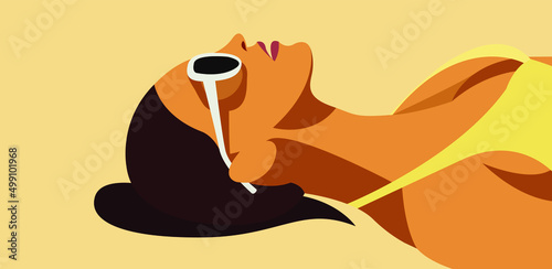 vector illustration on the theme of summer holidays. a beautiful young tanned girl in a yellow swimsuit is sunbathing on the beach. useful for advertising summer holidays, resorts, hotels, beaches