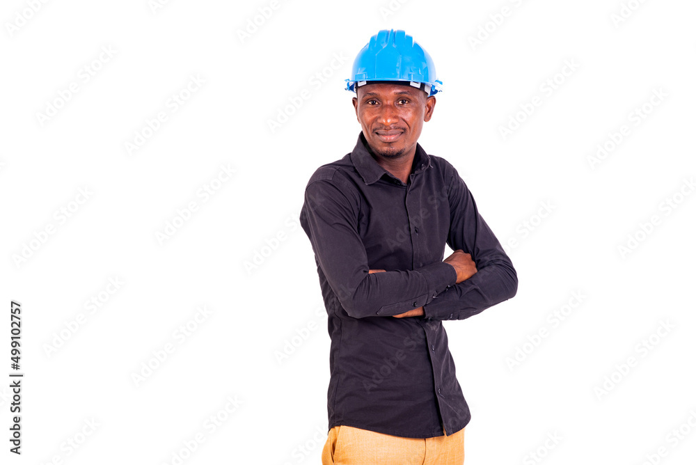 young man engineer crossing his arms. young man engineer crossing his arms.