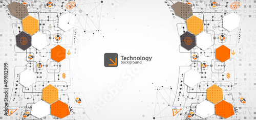 Abstract technology concept. Circuit board, high computer background. Vector illustration with space for content, web - template, business tech presentation.