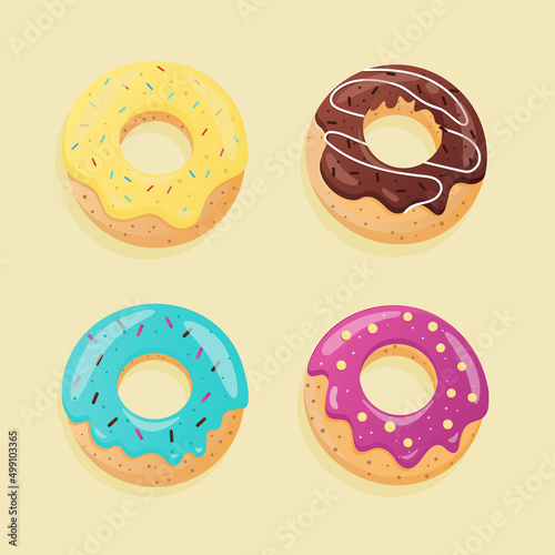 four donuts with different fillings and iching