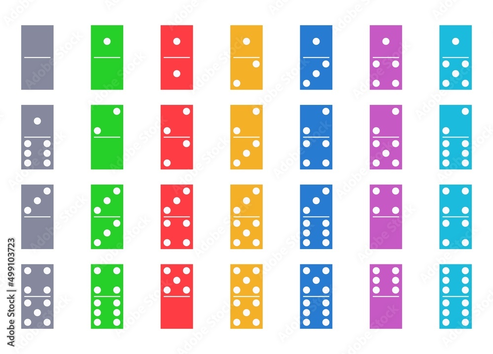 Domino pieces flat icon set, color pieces with white dot Domino pieces flat icon set, color pieces with white dot