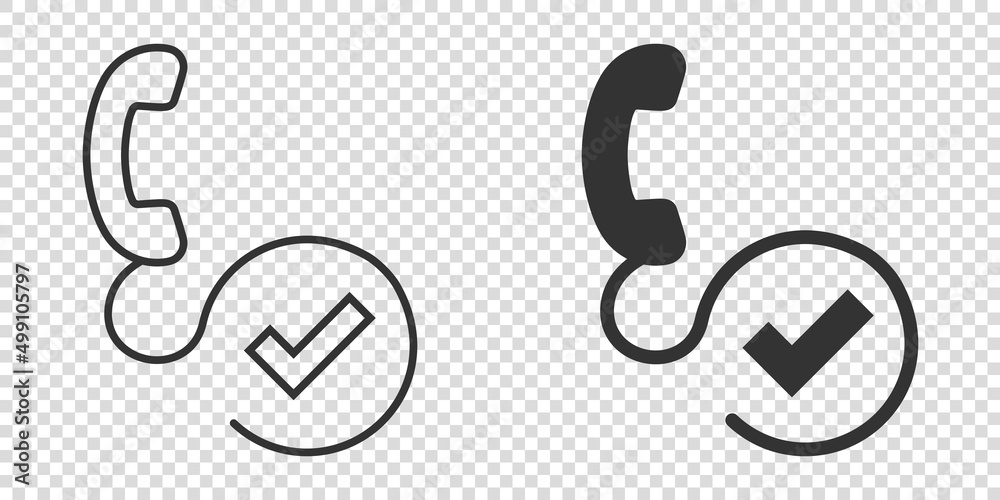 Phone check mark icon in flat style. Smartphone approval vector illustration on white isolated background. Confirm business concept. Phone check mark icon in flat style. Smartphone approval vector illustration on white isolated background. Confirm business concept.